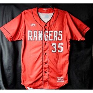 Rawlings Texas Rangers Baseball Jersey #35 Red Mens Medium Read*